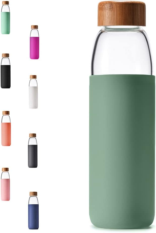Glass Water Bottles with Bamboo Lid