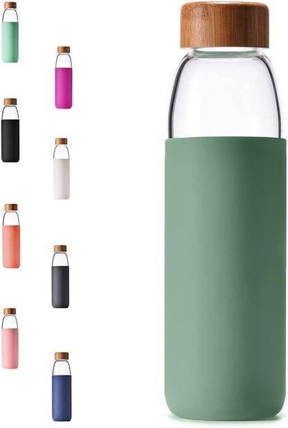 Glass Water Bottles with Bamboo Lid