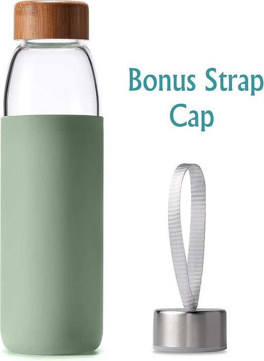 Glass Water Bottles with Bamboo Lid